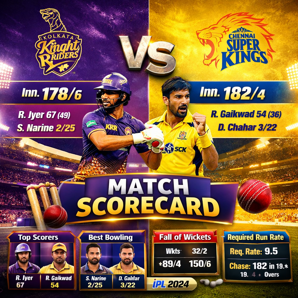 Kolkata Knight Riders vs Chennai Super Kings Match Scorecard